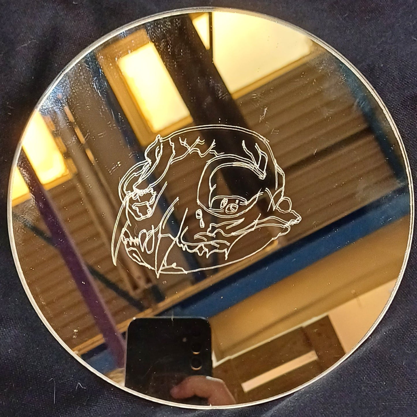 Cat Skull Carved Circle Mirror