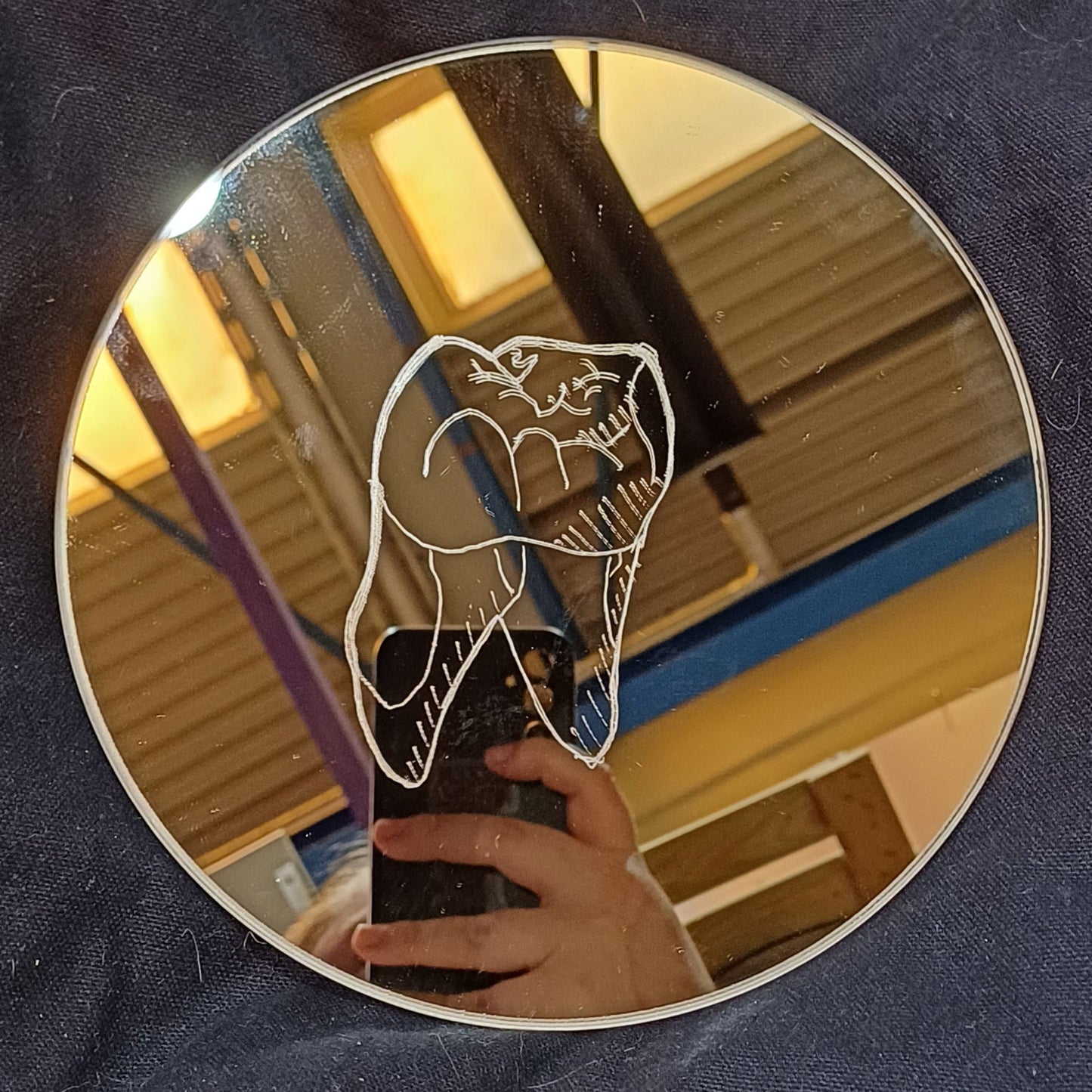 Tooth Carved Circle Mirror